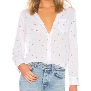 Rails Little Paris Print White Button Down Blouse